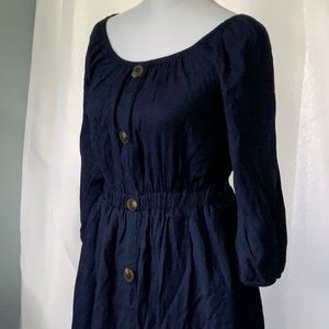 Casual Navy Linen Mini Dress